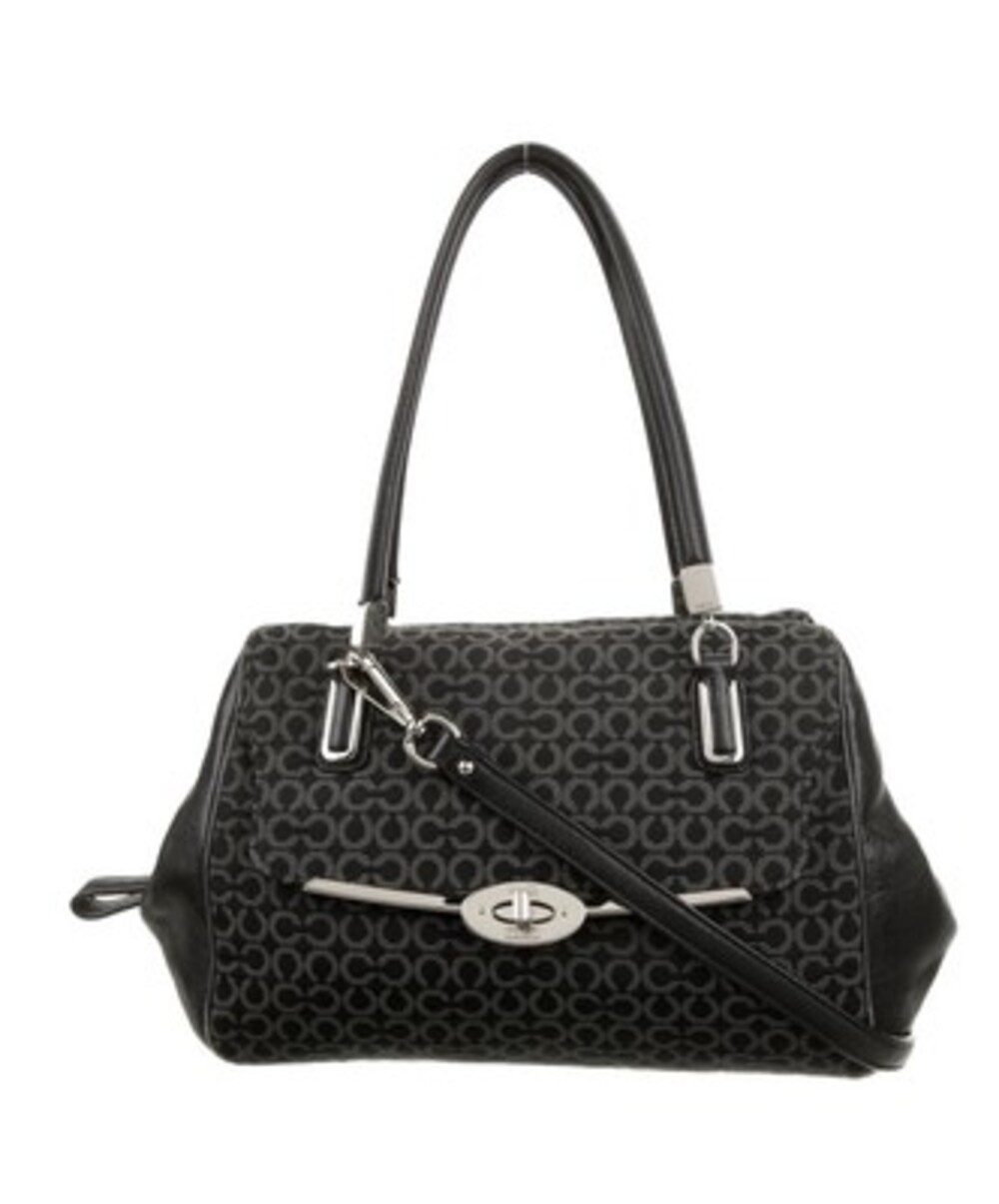 Coach Black Op Art Canvas Leather Madison Bag + Strap CLEAN! - Picture 2 of 11